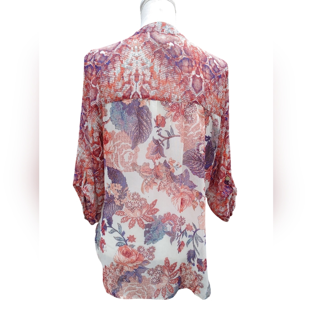Fig And Flower Women's Pink and Purple Button-Up Blouse Petite Large